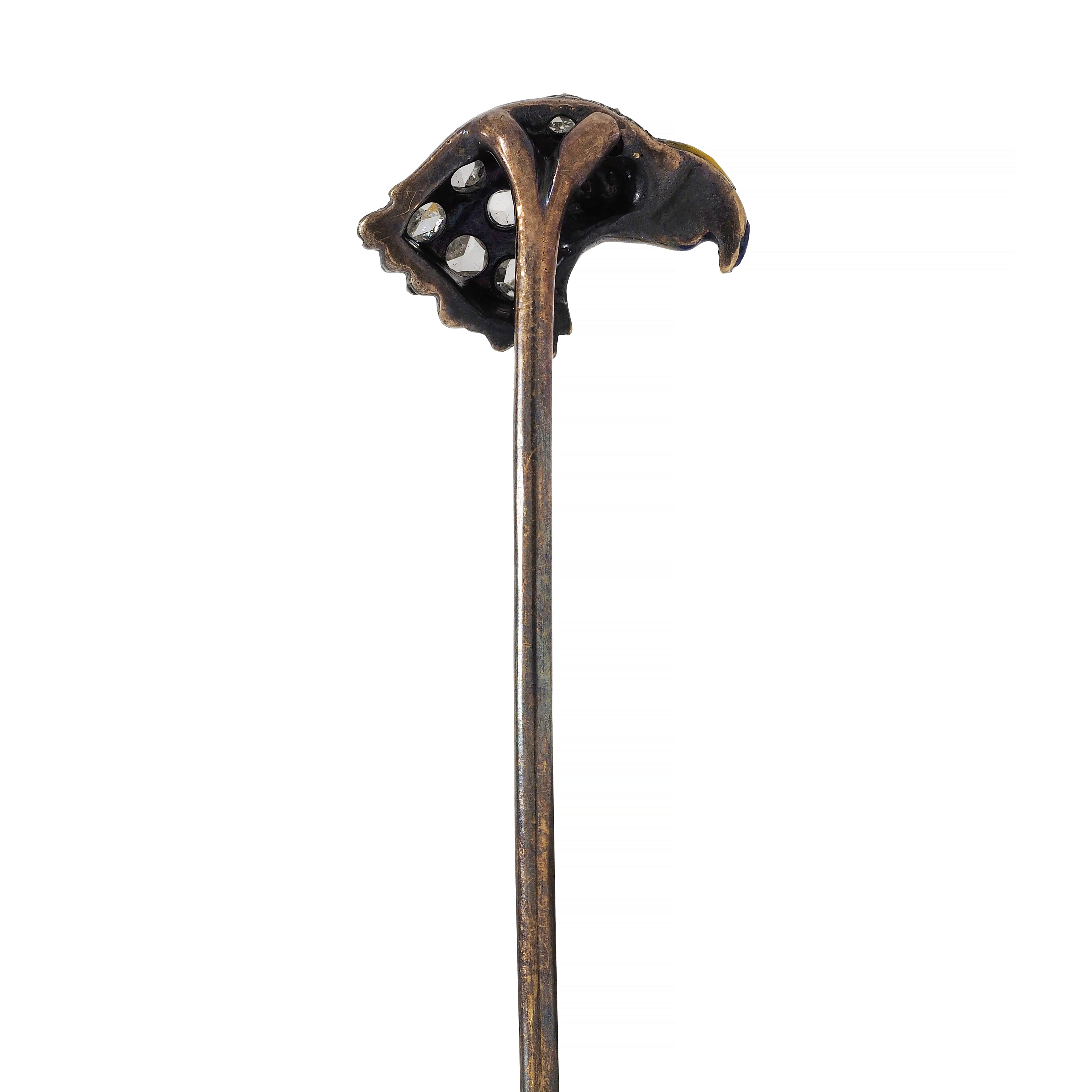 Victorian Diamond Ruby Enamel Silver 14 Karat Gold Eagle Antique Stickpin