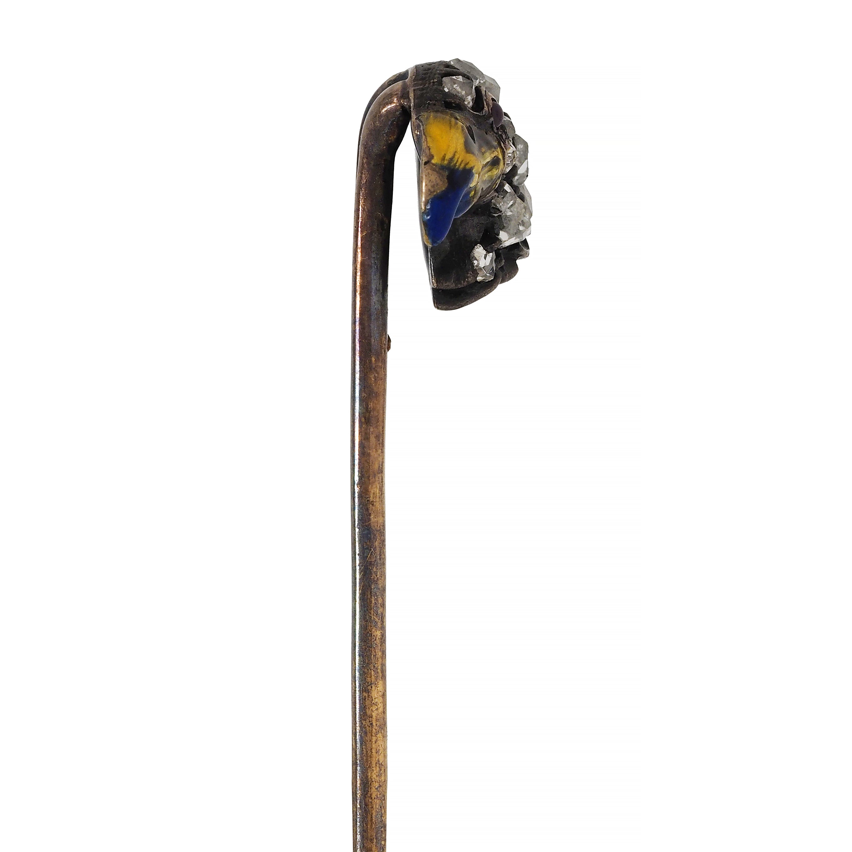 Victorian Diamond Ruby Enamel Silver 14 Karat Gold Eagle Antique Stickpin