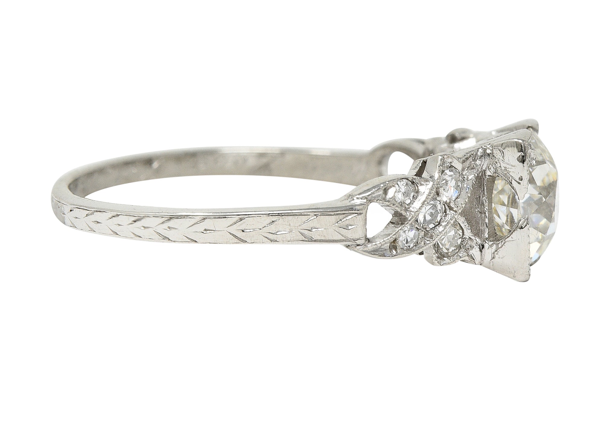 Art Deco 1.37 CTW European Diamond Platinum Ribbon Vintage Engagement Ring GIA