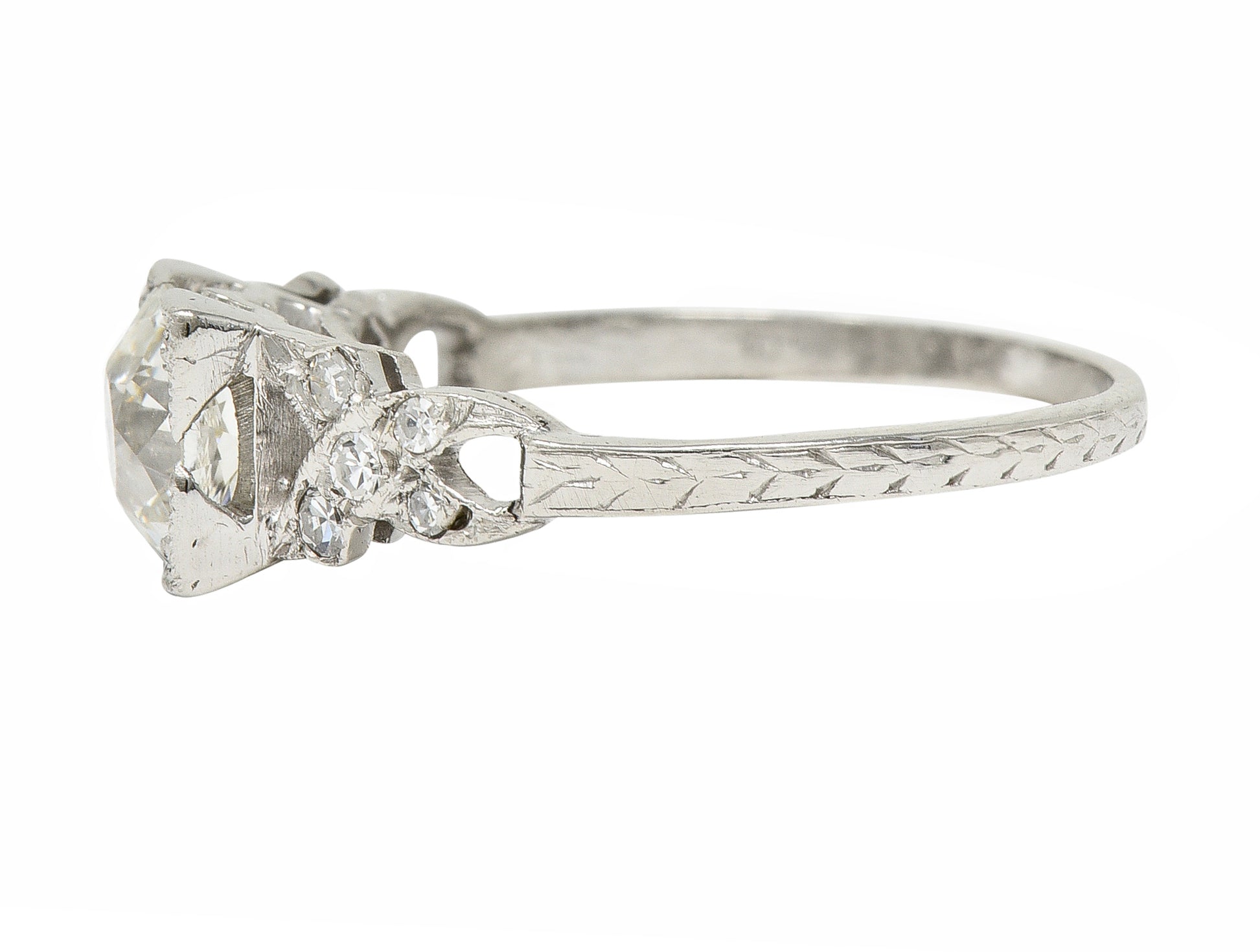 Art Deco 1.37 CTW European Diamond Platinum Ribbon Vintage Engagement Ring GIA