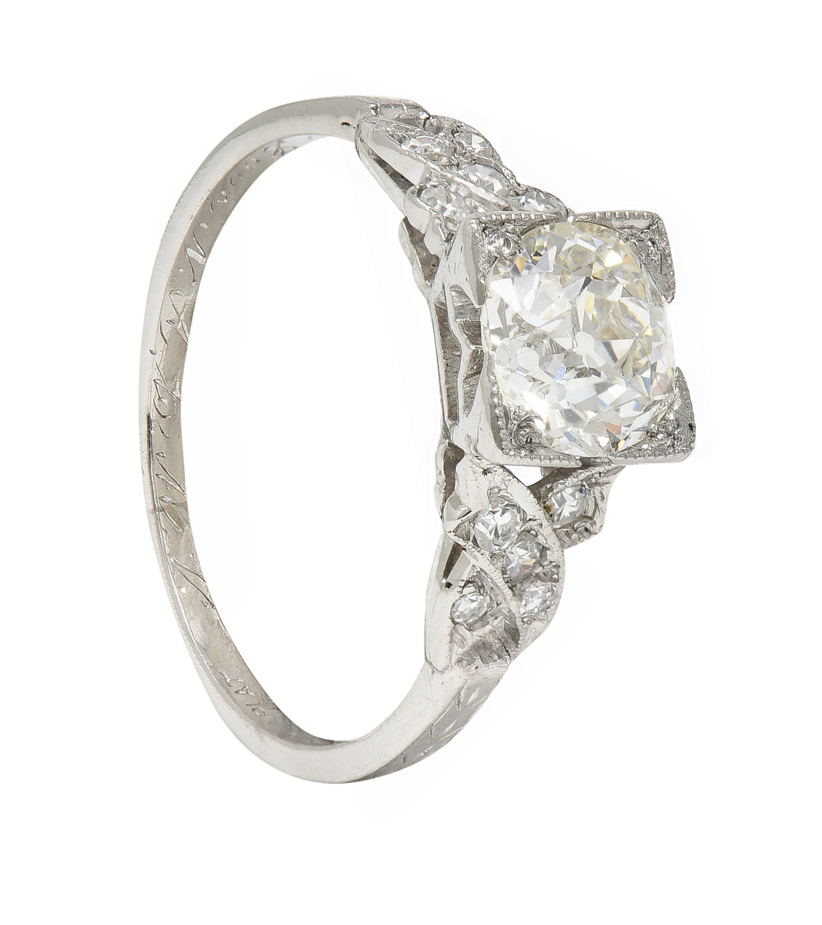 Art Deco 1.37 CTW European Diamond Platinum Ribbon Vintage Engagement Ring GIA