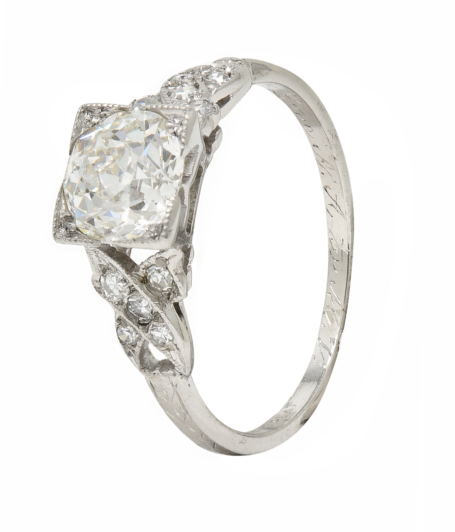 Art Deco 1.37 CTW European Diamond Platinum Ribbon Vintage Engagement Ring GIA