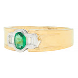 1960s 0.76 Emerald Diamond 18 Karat Two-Tone Gold Chevron Vintage Ring
