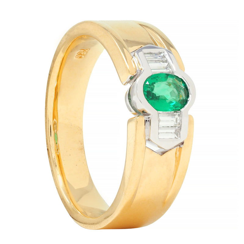 1960s 0.76 Emerald Diamond 18 Karat Two-Tone Gold Chevron Vintage Ring