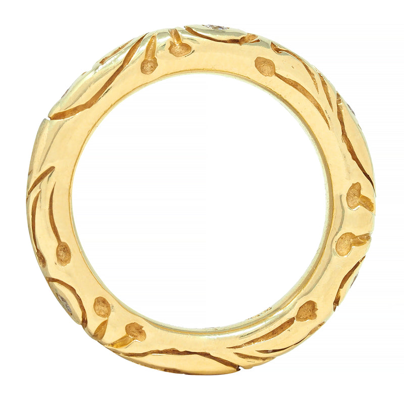 Vintage Diamond 18 Karat Yellow Gold Scroll Band Ring