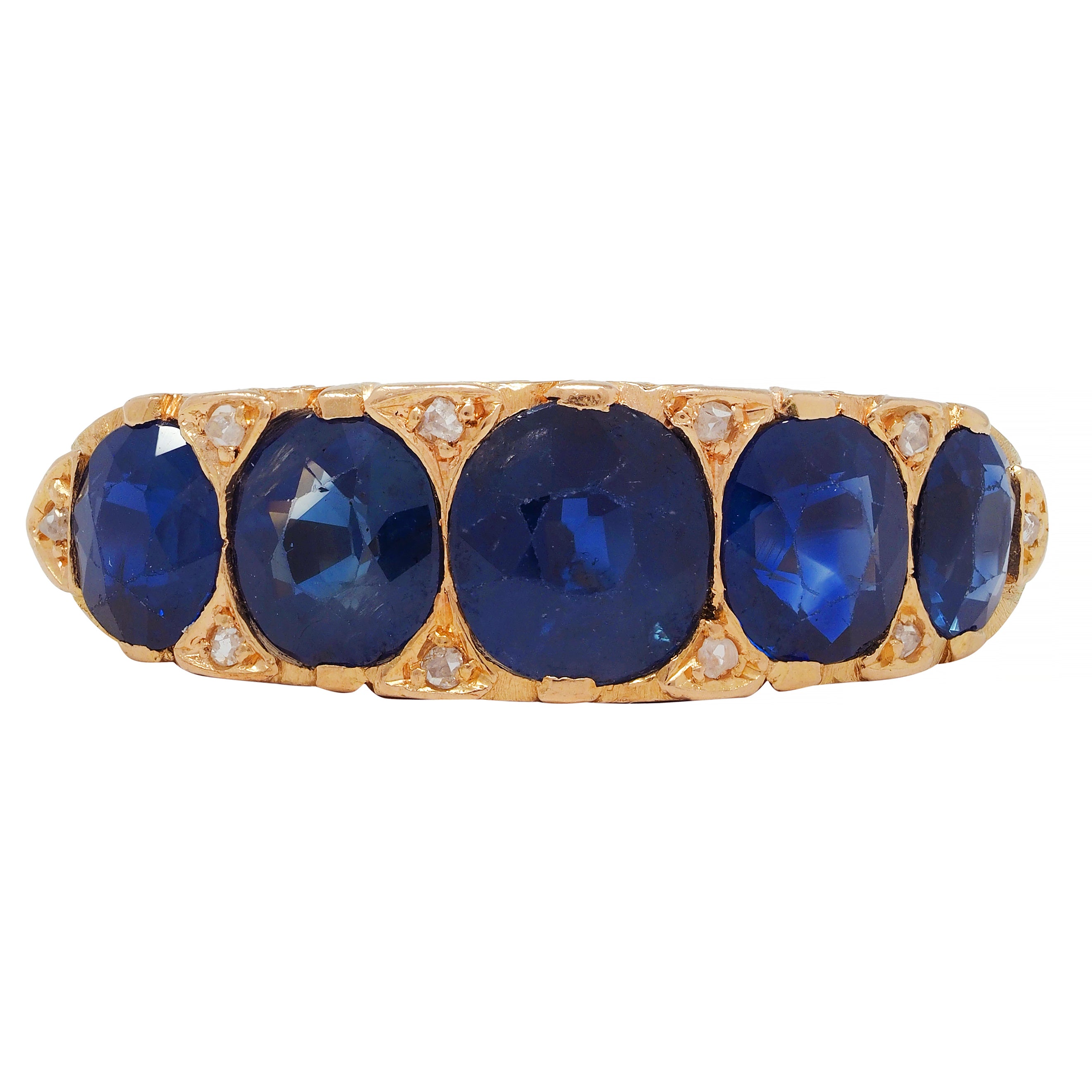 Victorian 4.10 CTW No Heat Sapphire Diamond 18 Karat Gold Antique Band Ring GIA