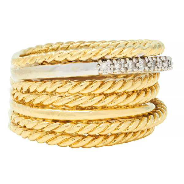 David Yurman Contemporary Diamond 18 Karat Gold Crossover Wide Band Ring