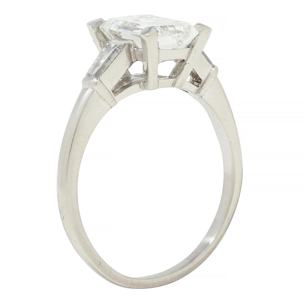 Mid-Century 1.93 CTW Emerald Cut Diamond Platinum Vintage Engagement Ring GIA
