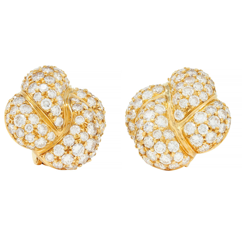 Van Cleef & Arpels 1980s 8.08 CTW Diamond 18 Karat Gold Puff Quatrefoil Earrings