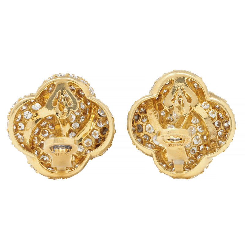 Van Cleef & Arpels 1980s 8.08 CTW Diamond 18 Karat Gold Puff Quatrefoil Earrings