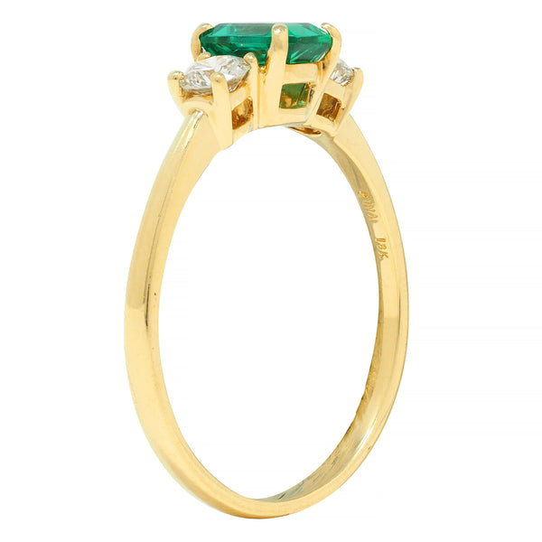 Suna 1990s 1.23 CTW No Oil Emerald Diamond 18 Karat Yellow Gold Ring GIA