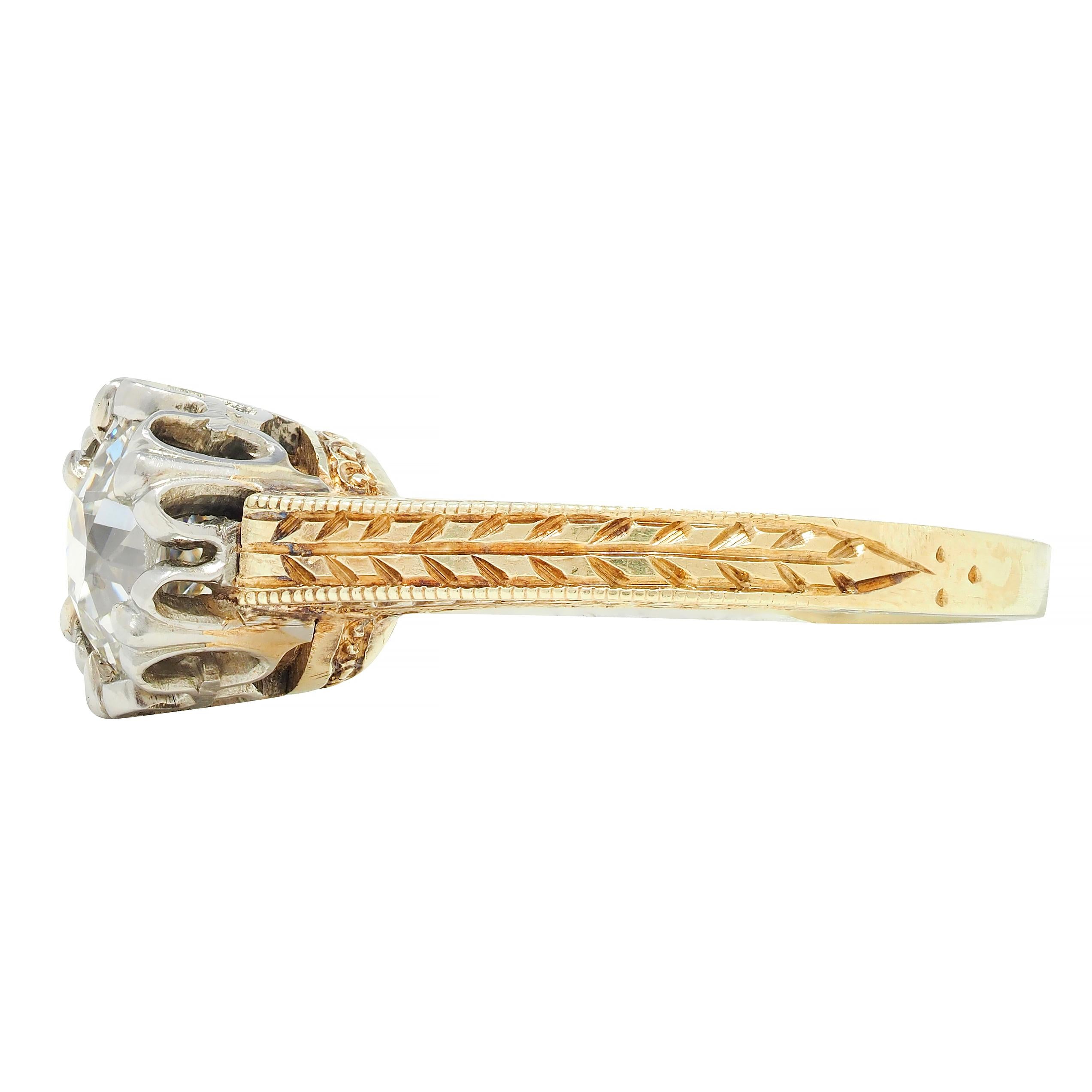 Art Deco 0.88 CTW Diamond Two-Tone 14 Karat Gold Vintage Engagement Ring