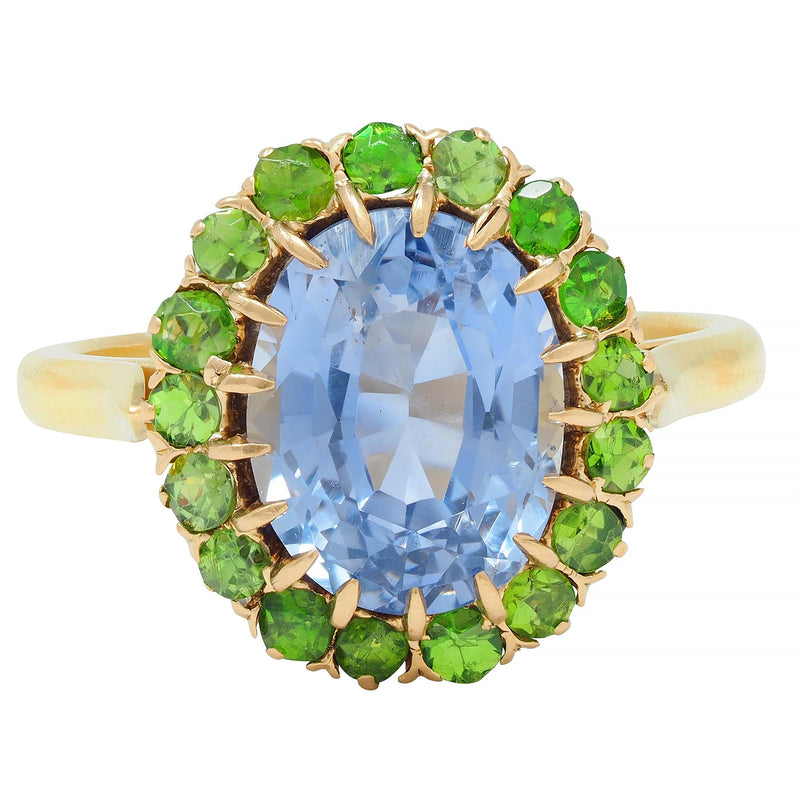 Vintage 5.63 CTW No Heat Ceylon Sapphire Demantoid Garnet 18 Karat Gold Ring