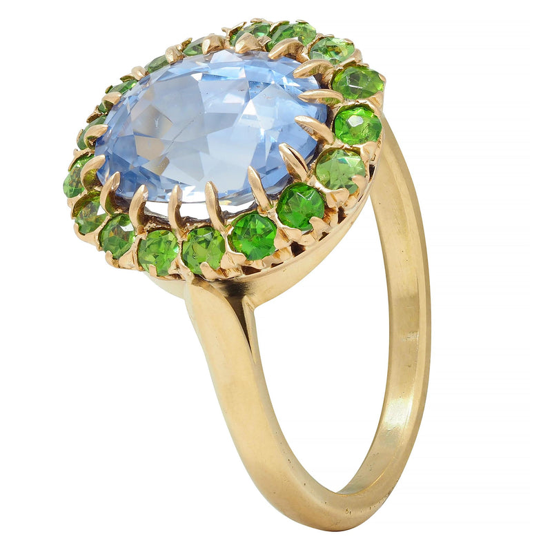 Vintage 5.63 CTW No Heat Ceylon Sapphire Demantoid Garnet 18 Karat Gold Ring