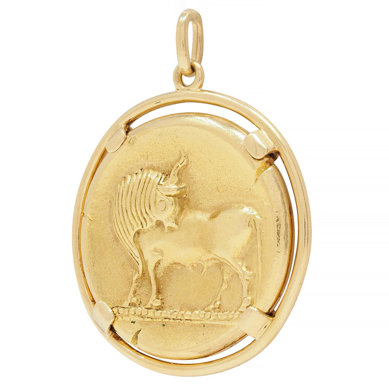 Van Cleef French 18 Karat Yellow Gold Taurus Vintage Zodiac Charm Pendant