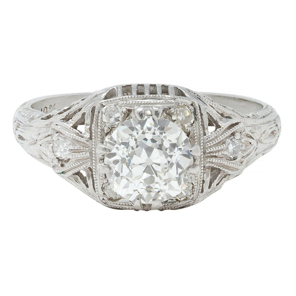 Art Deco 1.00 CTW Old European Diamond Platinum Vintage Engagement Ring
