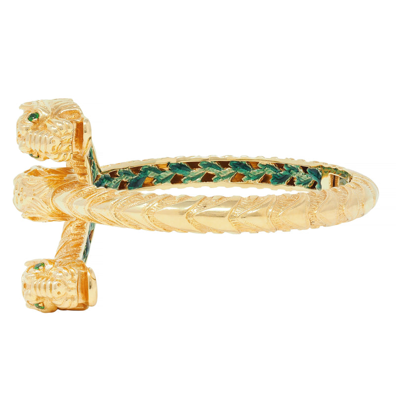 Gucci 2016 Tsavorite Enamel 18 Karat Yellow Gold Dionysus Tiger Cuff Bracelet