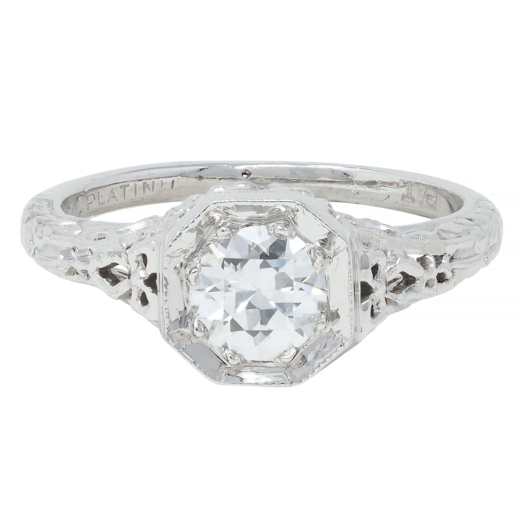 Edwardian 0.45 CTW Old European Diamond Platinum Bow Basket Engagement Ring
