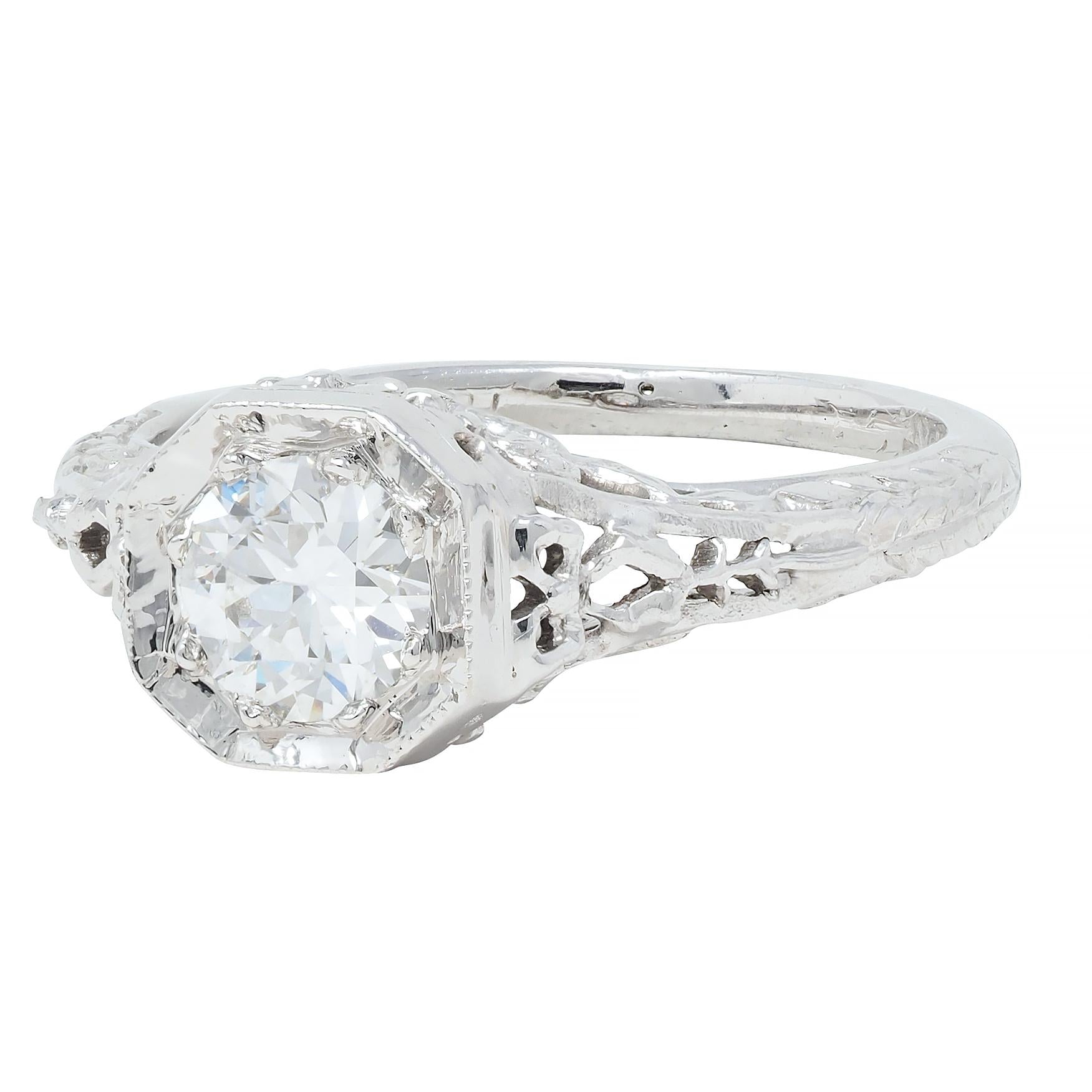 Edwardian 0.45 CTW Old European Diamond Platinum Bow Basket Engagement Ring