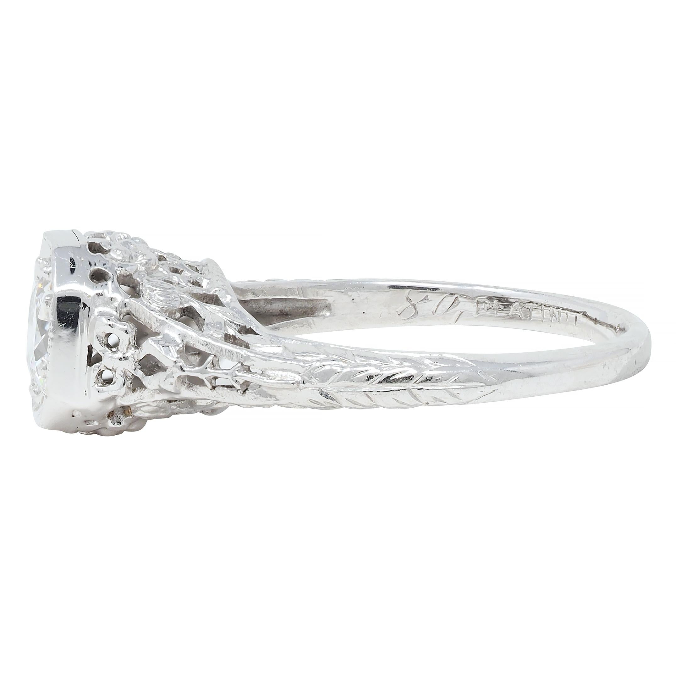 Edwardian 0.45 CTW Old European Diamond Platinum Bow Basket Engagement Ring