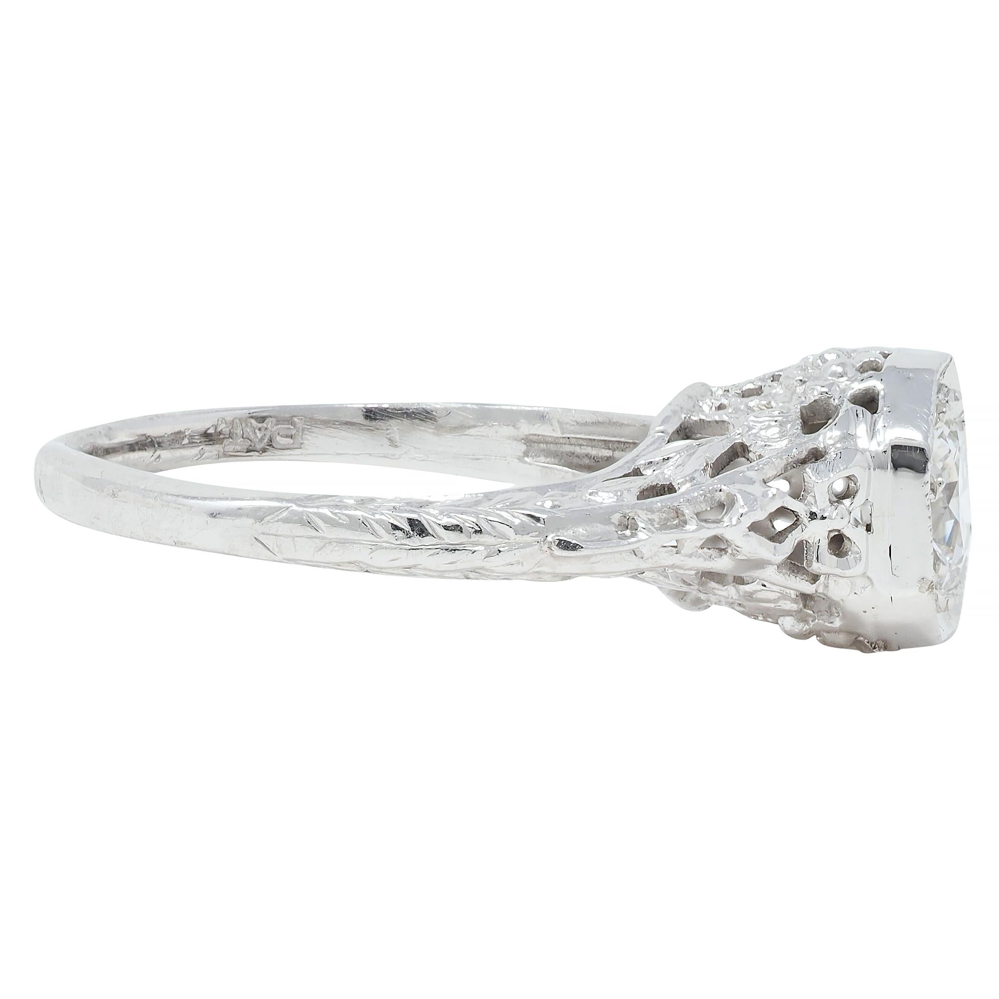 Edwardian 0.45 CTW Old European Diamond Platinum Bow Basket Engagement Ring