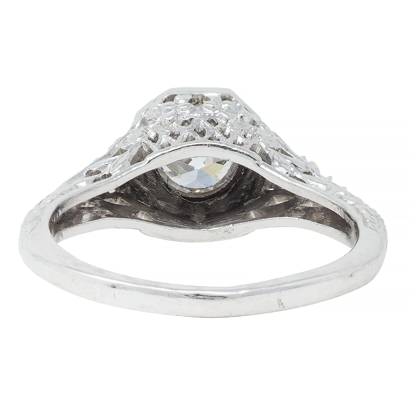 Edwardian 0.45 CTW Old European Diamond Platinum Bow Basket Engagement Ring