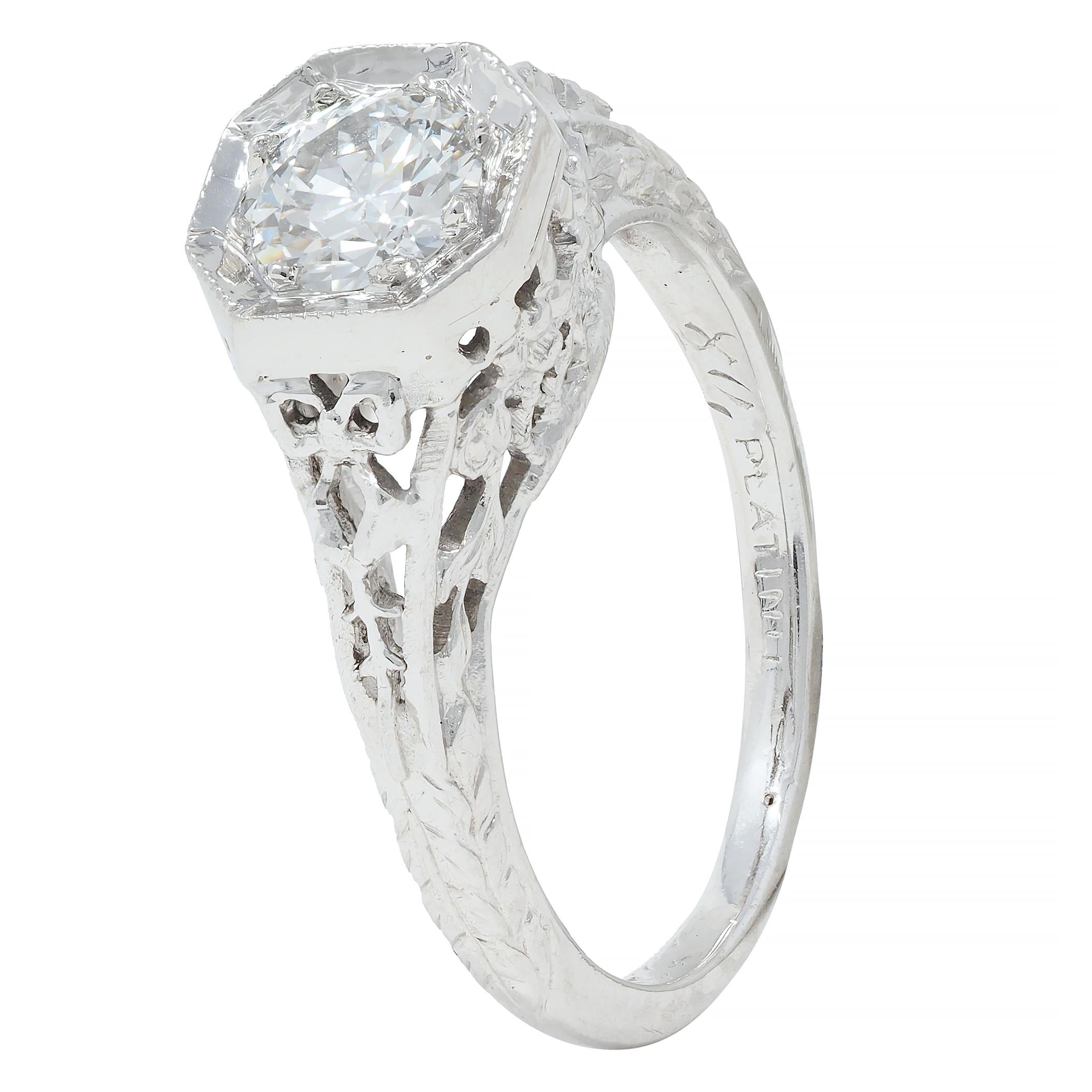 Edwardian 0.45 CTW Old European Diamond Platinum Bow Basket Engagement Ring