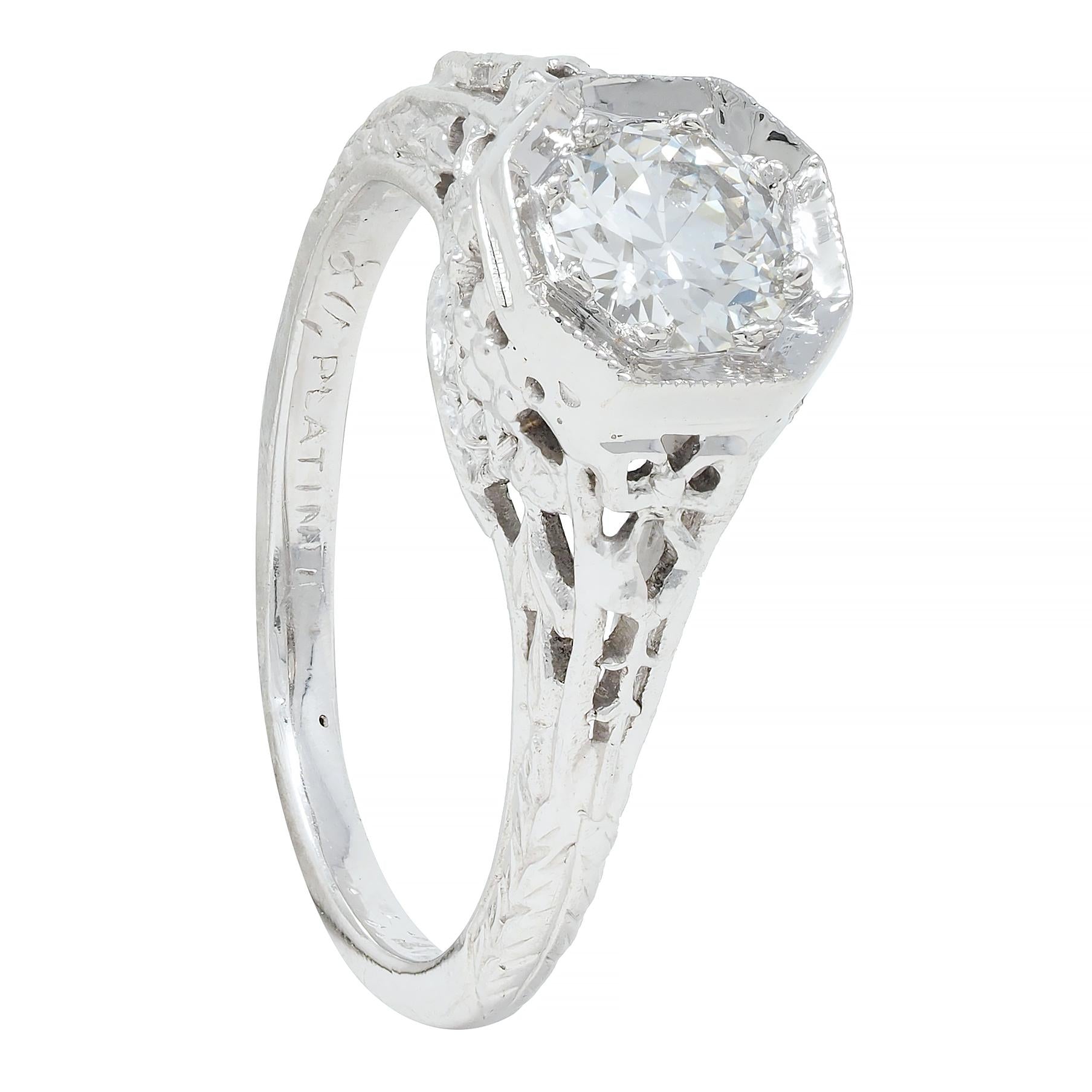 Edwardian 0.45 CTW Old European Diamond Platinum Bow Basket Engagement Ring