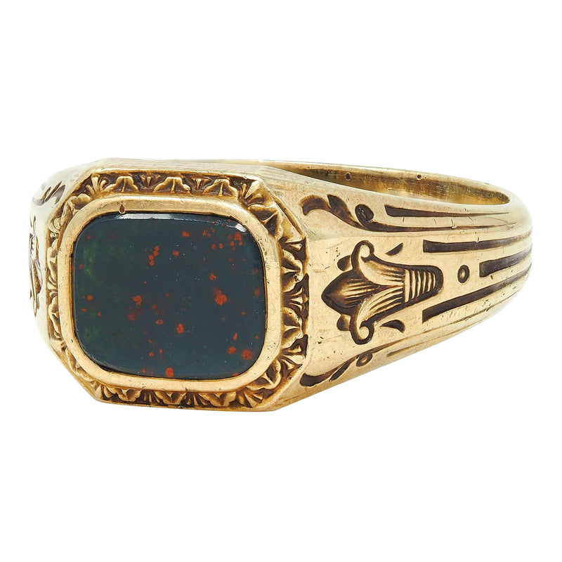 Art Deco Egyptian Revival Bloodstone 14 Karat Yellow Gold Antique Signet Ring