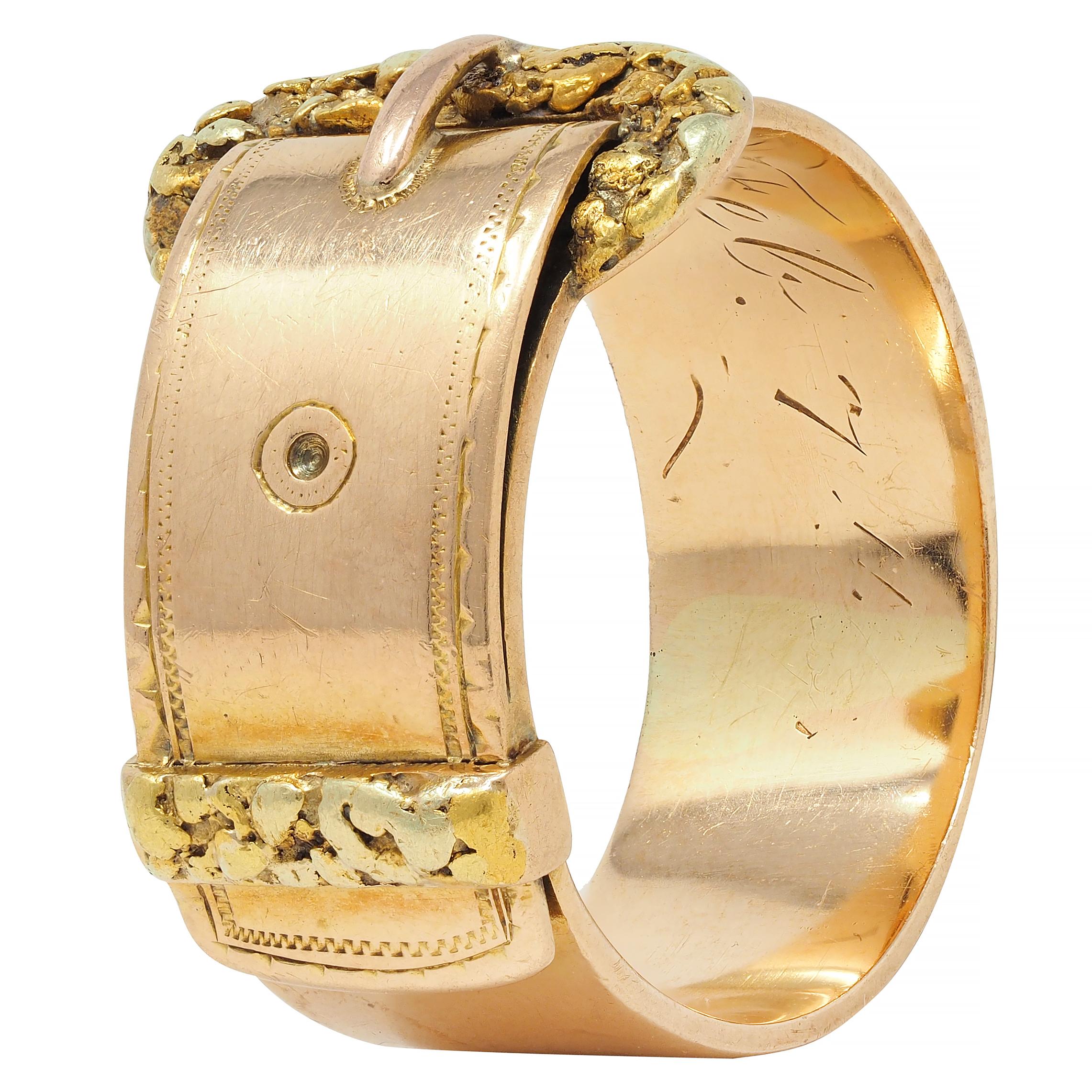 Antique 14 Karat Two-Tone Gold Nugget Buckle Belt Band Ring