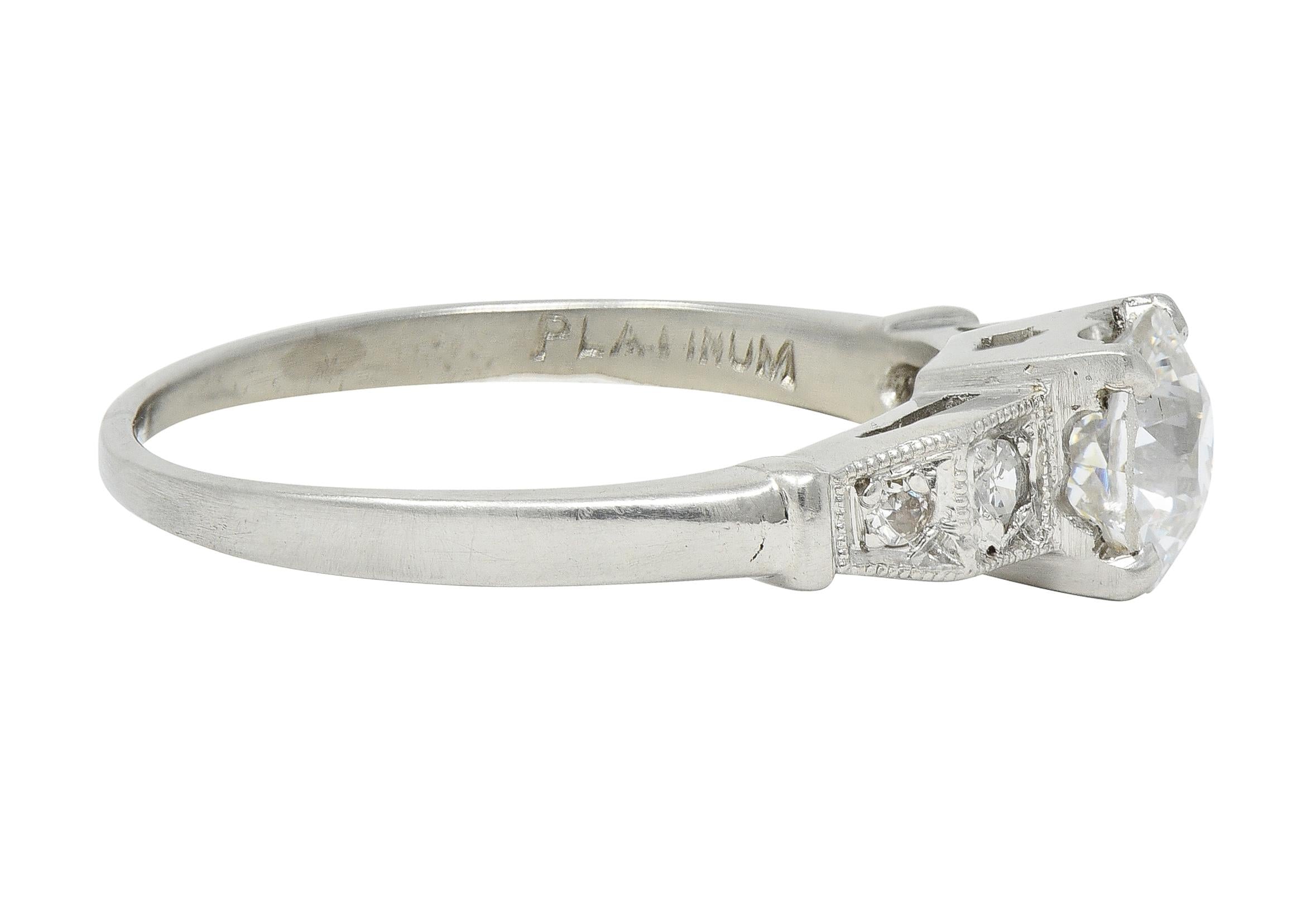 Art Deco 1.01 CTW Diamond Platinum Five Stone Vintage Engagement Ring