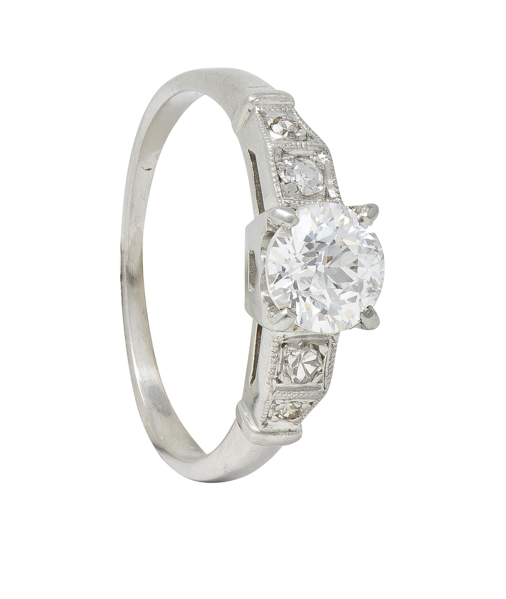 Art Deco 1.01 CTW Diamond Platinum Five Stone Vintage Engagement Ring