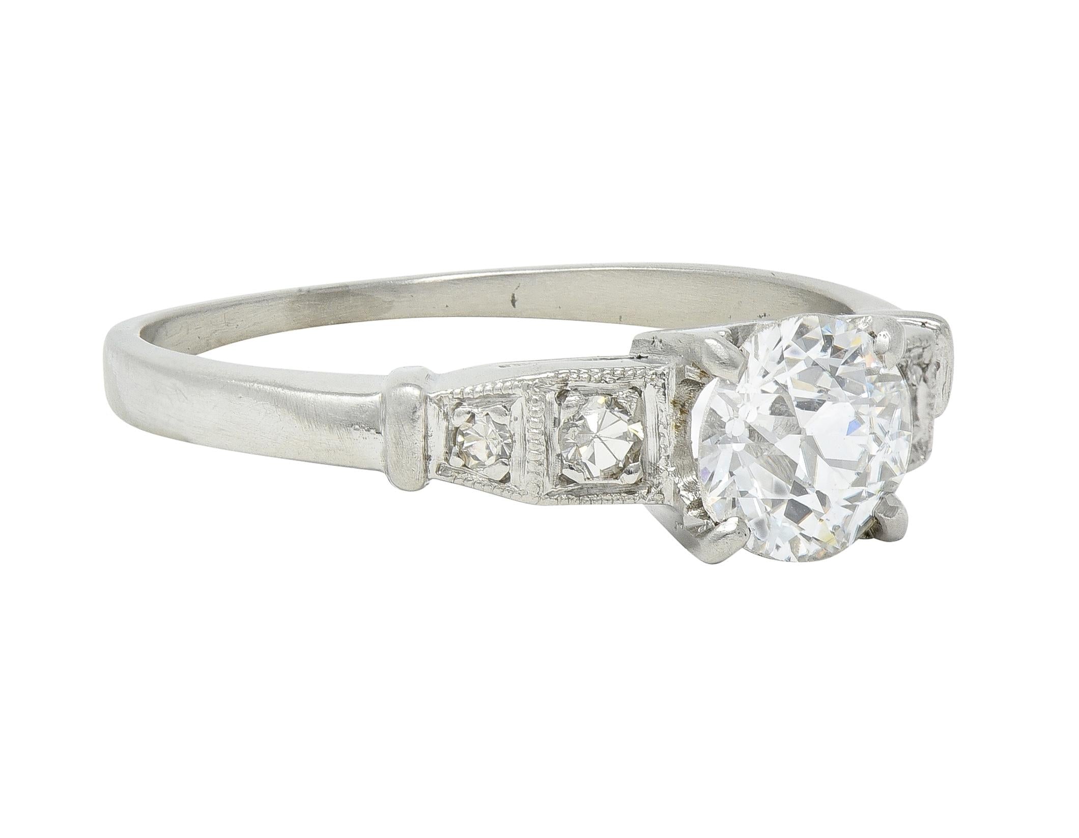 Art Deco 1.01 CTW Diamond Platinum Five Stone Vintage Engagement Ring