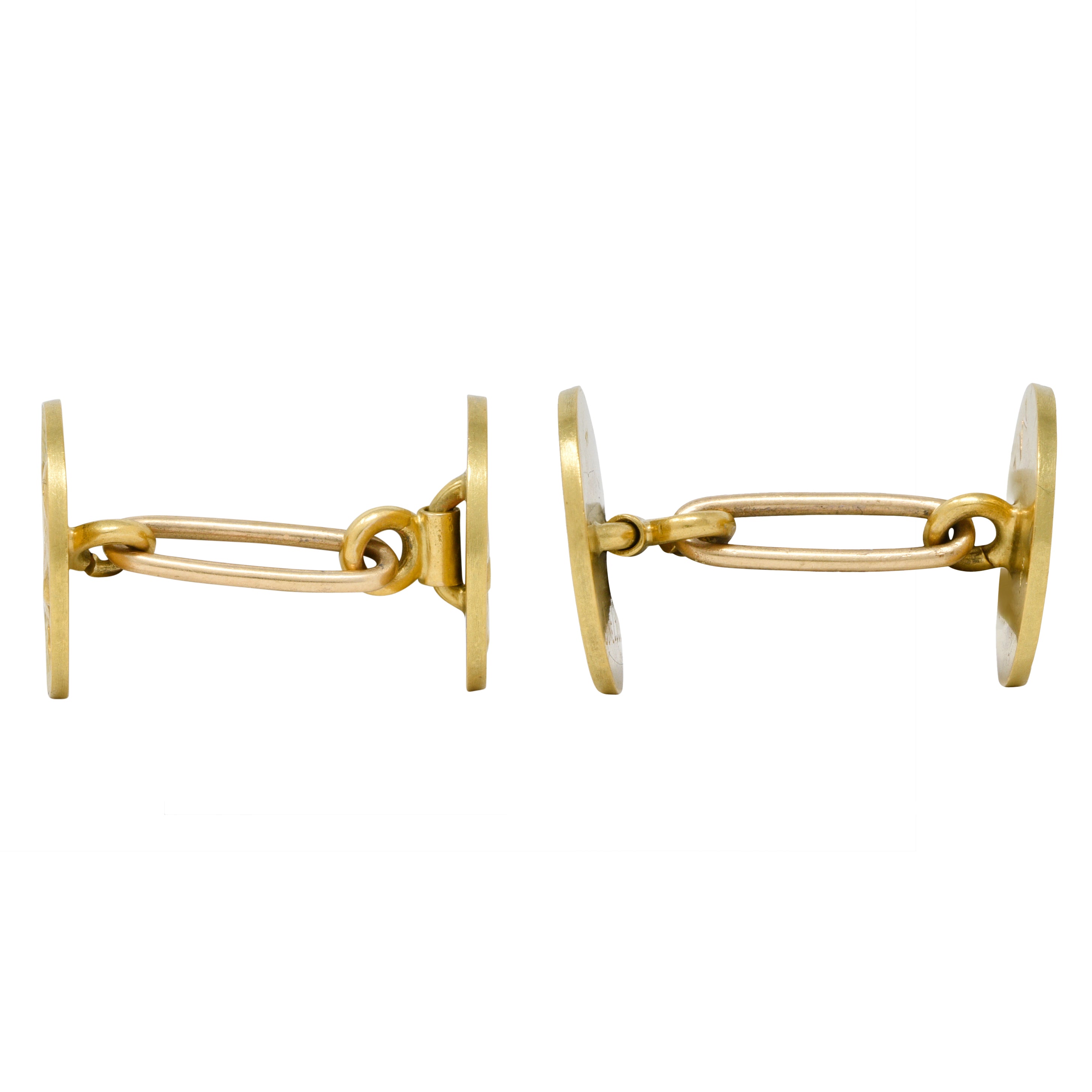 Edwardian 1908 14 Karat Two-Tone Gold Horse Antique Cufflinks