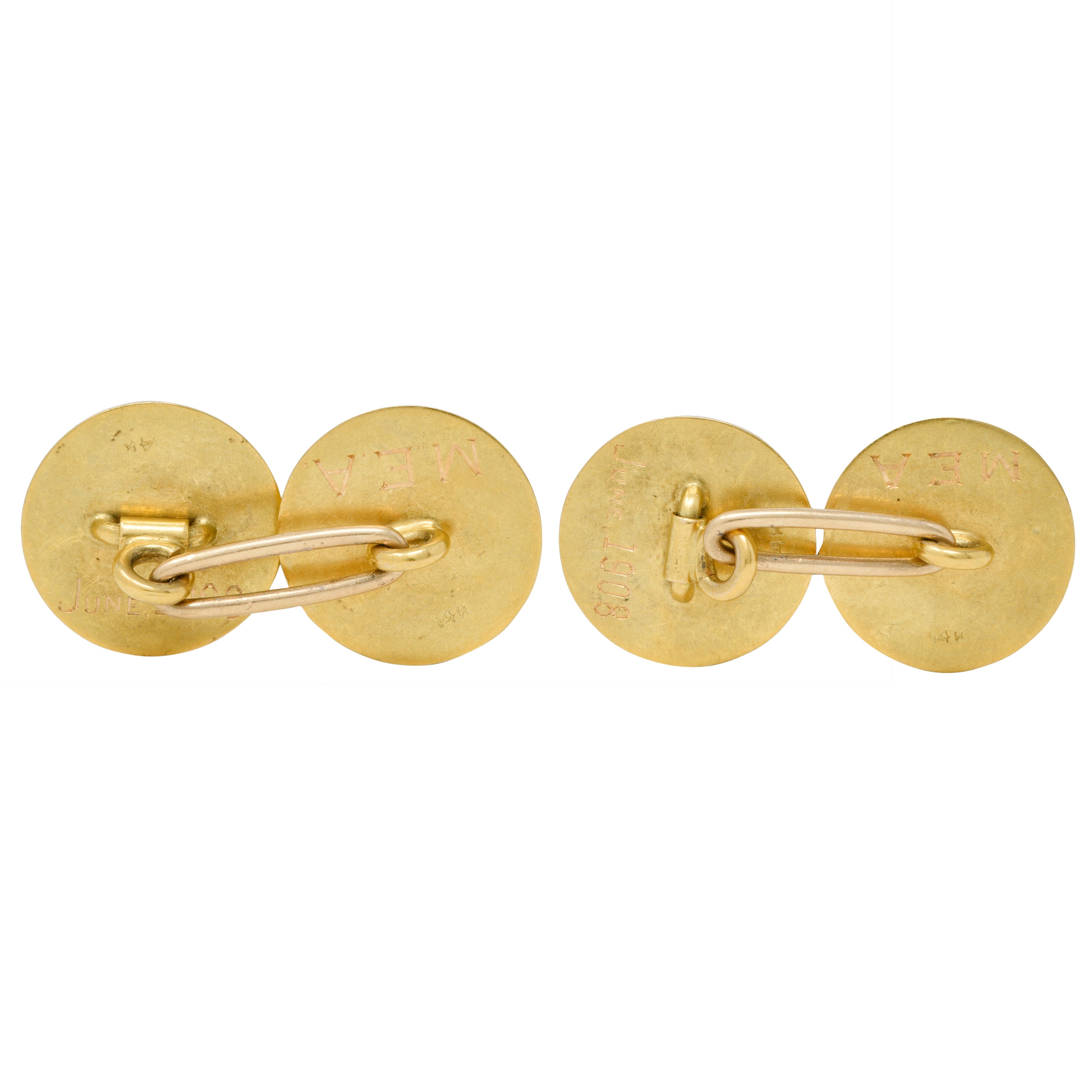 Edwardian 1908 14 Karat Two-Tone Gold Horse Antique Cufflinks