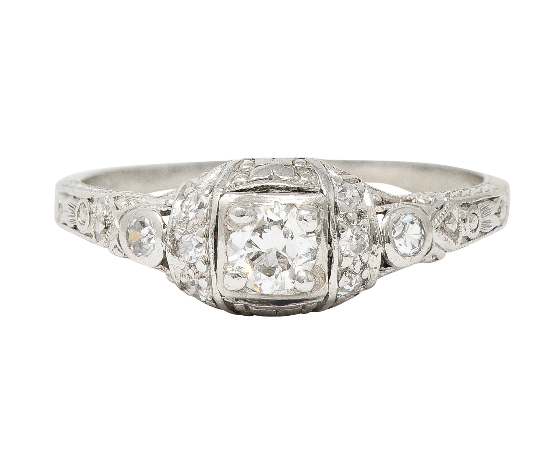 Art Deco 0.30 CTW Diamond Platinum Ornate Geometric Engagement Ring Wilson's Estate Jewelry