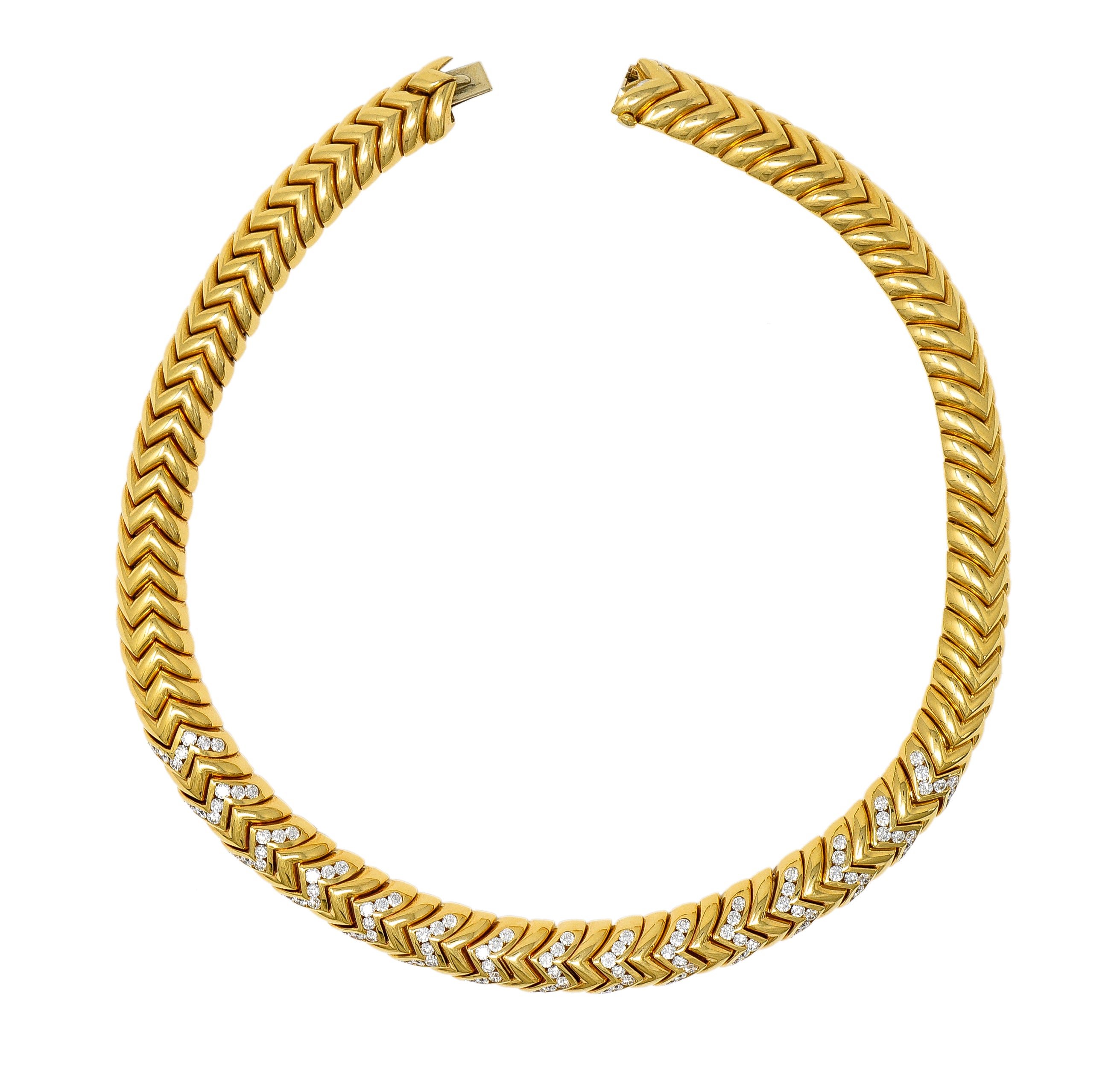 Bulgari 7.87 CTW Diamond 18 Karat Yellow Gold Spiga Vintage Collar Necklace Wilson's Estate Jewelry