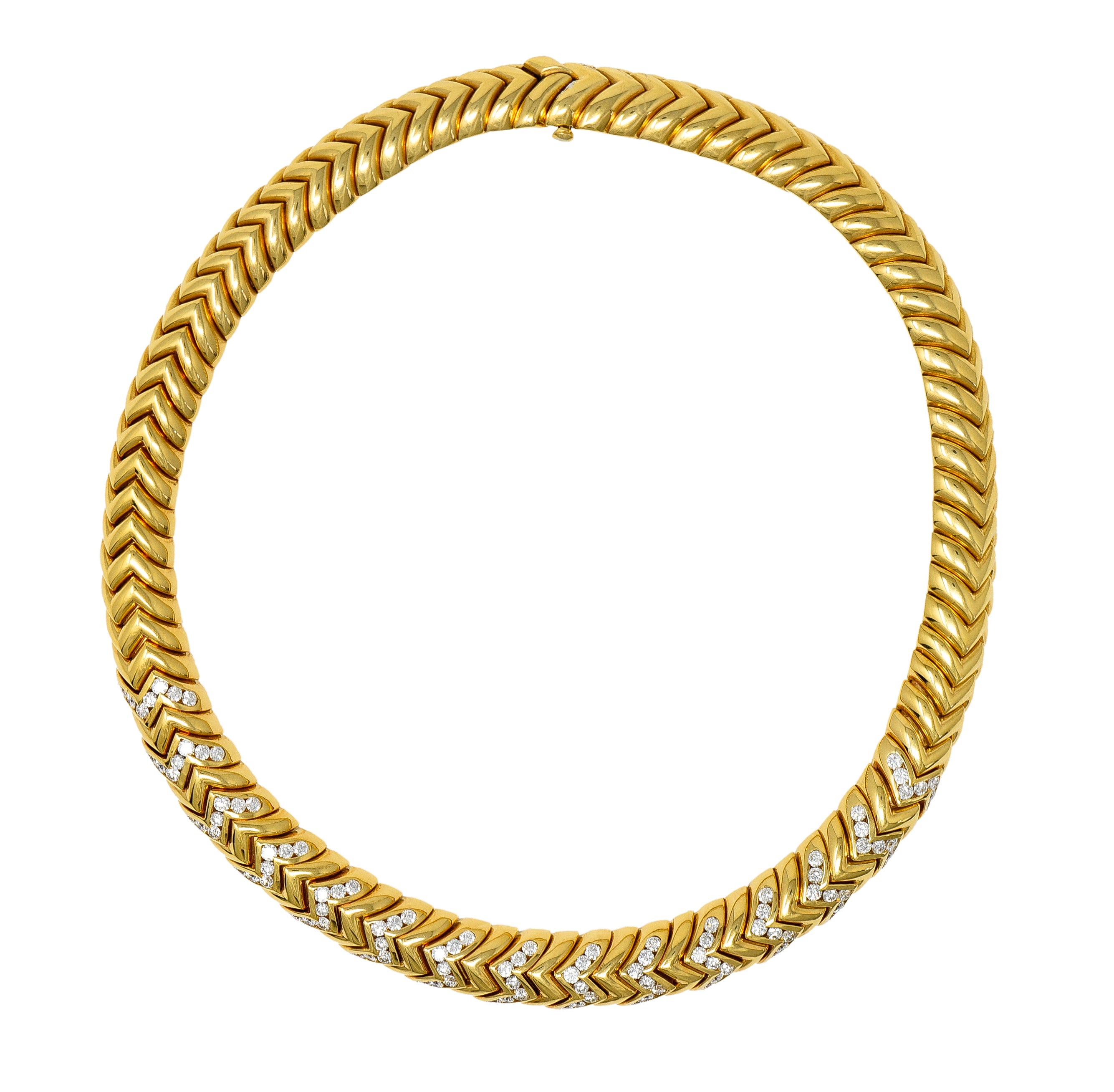 Bulgari 7.87 CTW Diamond 18 Karat Yellow Gold Spiga Vintage Collar Necklace Wilson's Estate Jewelry