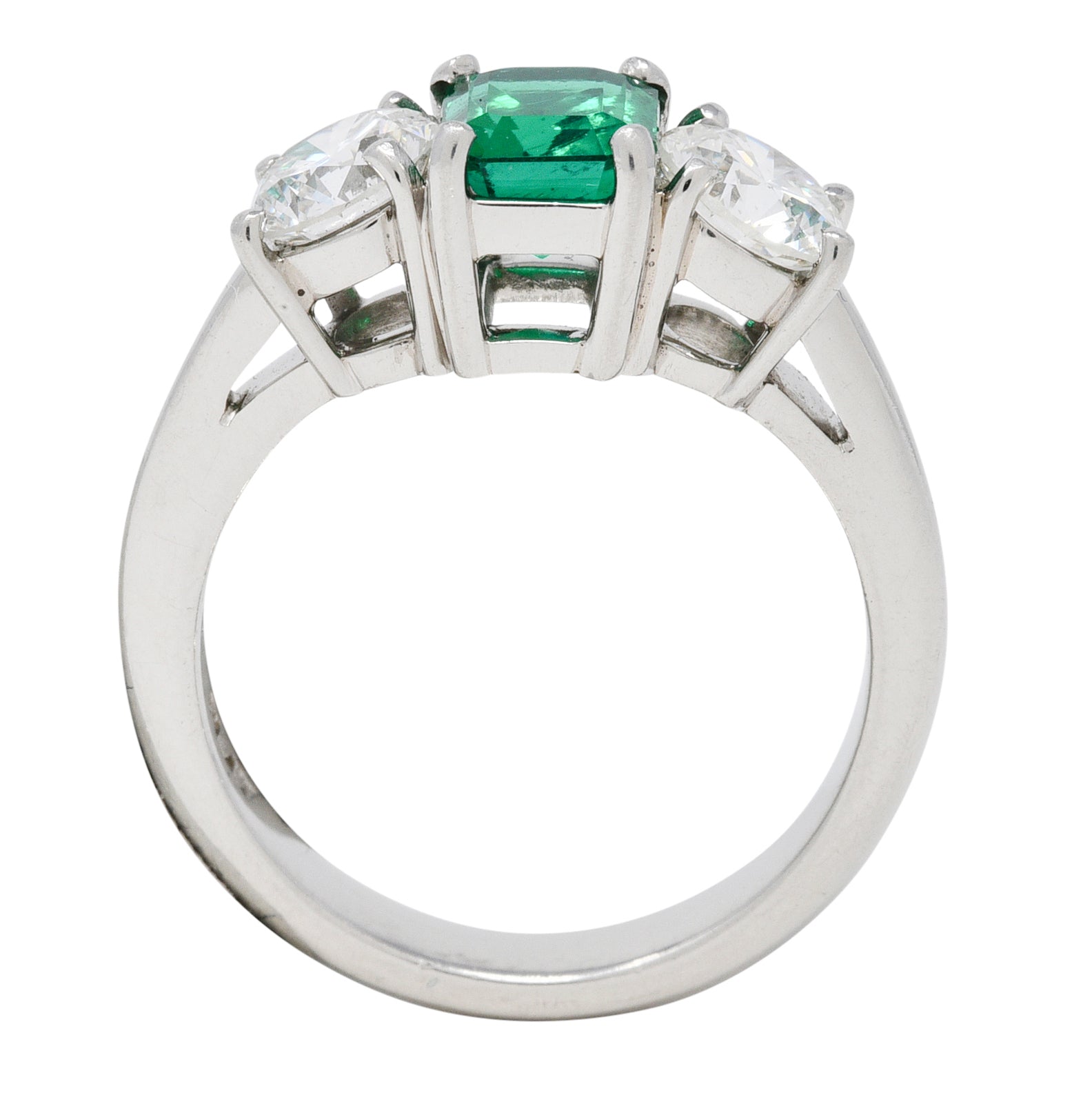 Mid-Century 2.27 CTW Emerald Diamond Platinum Vintage Three Stone Ring GIA Wilson's Estate Jewelry