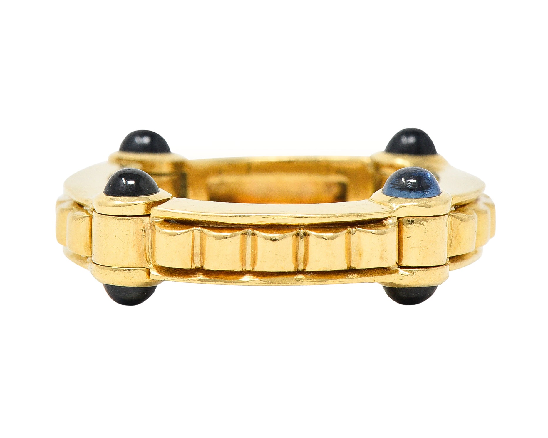 Bulgari 1990s 1.12 CTW Sapphire Cabochon 18 Karat Gold Hinged Vintage Band Ring Wilson's Estate Jewelry