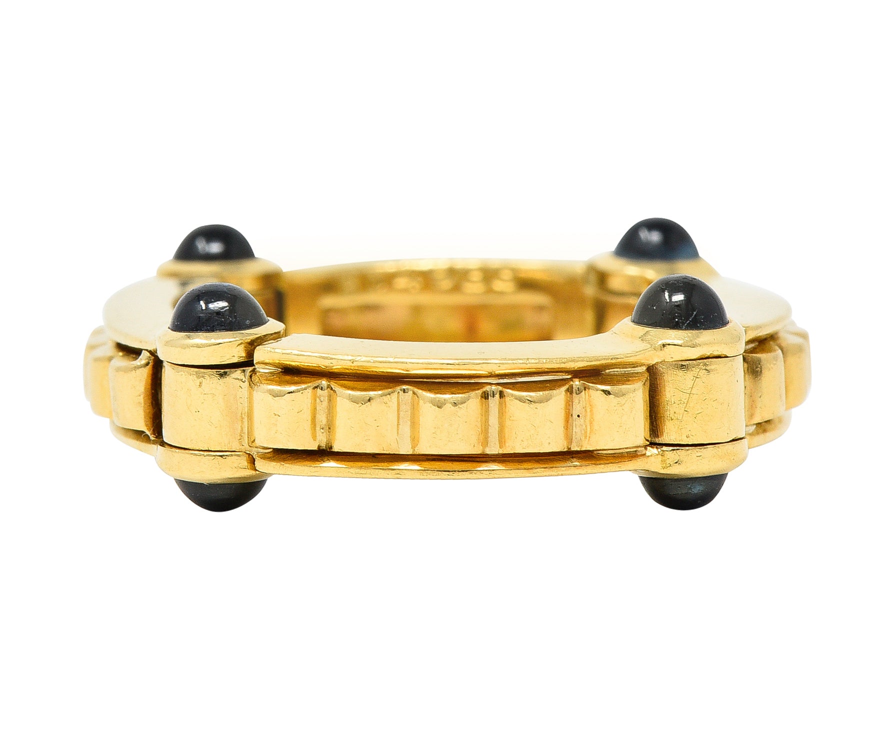 Bulgari 1990s 1.12 CTW Sapphire Cabochon 18 Karat Gold Hinged Vintage Band Ring Wilson's Estate Jewelry