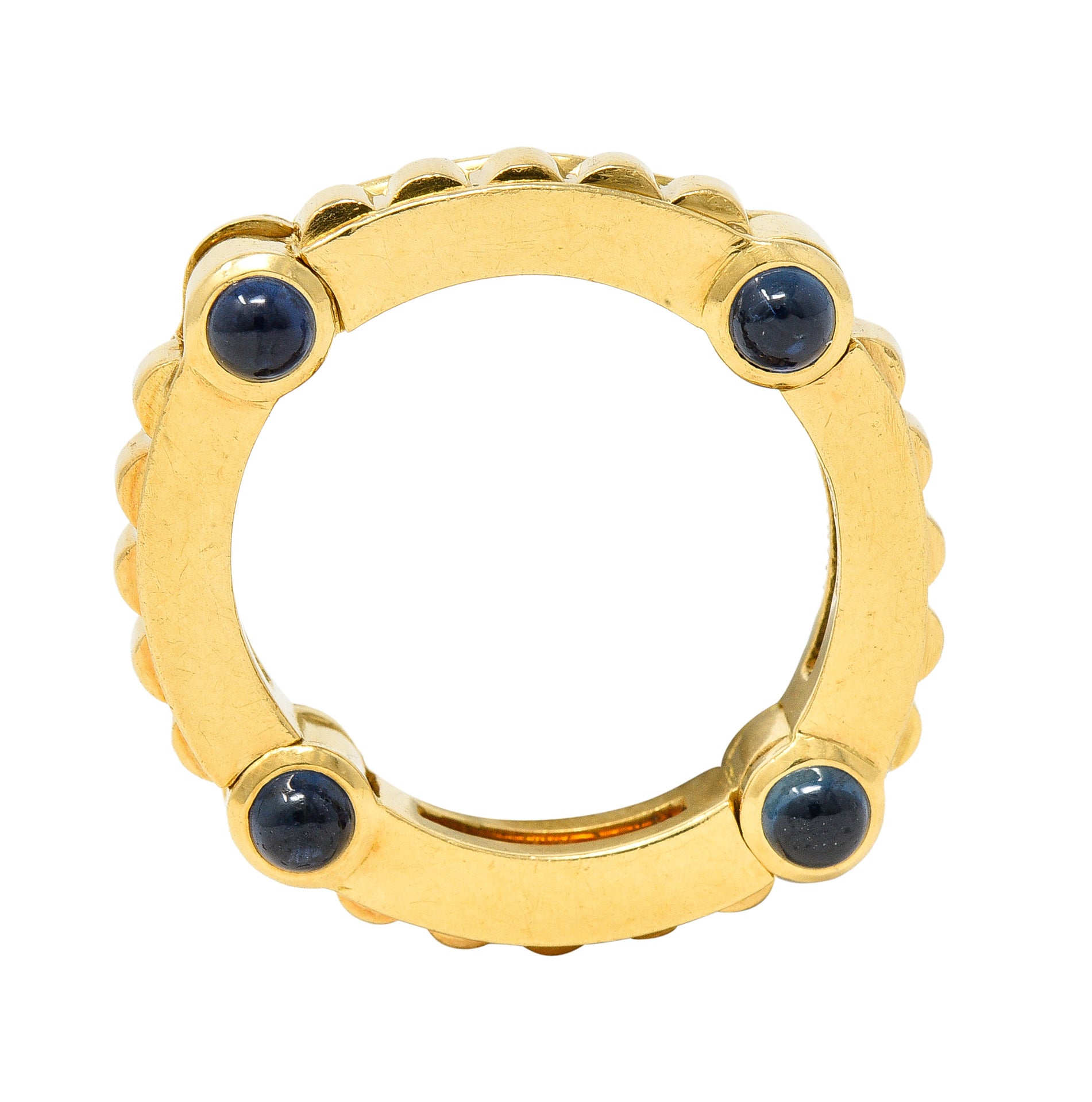 Bulgari 1990s 1.12 CTW Sapphire Cabochon 18 Karat Gold Hinged Vintage Band Ring Wilson's Estate Jewelry