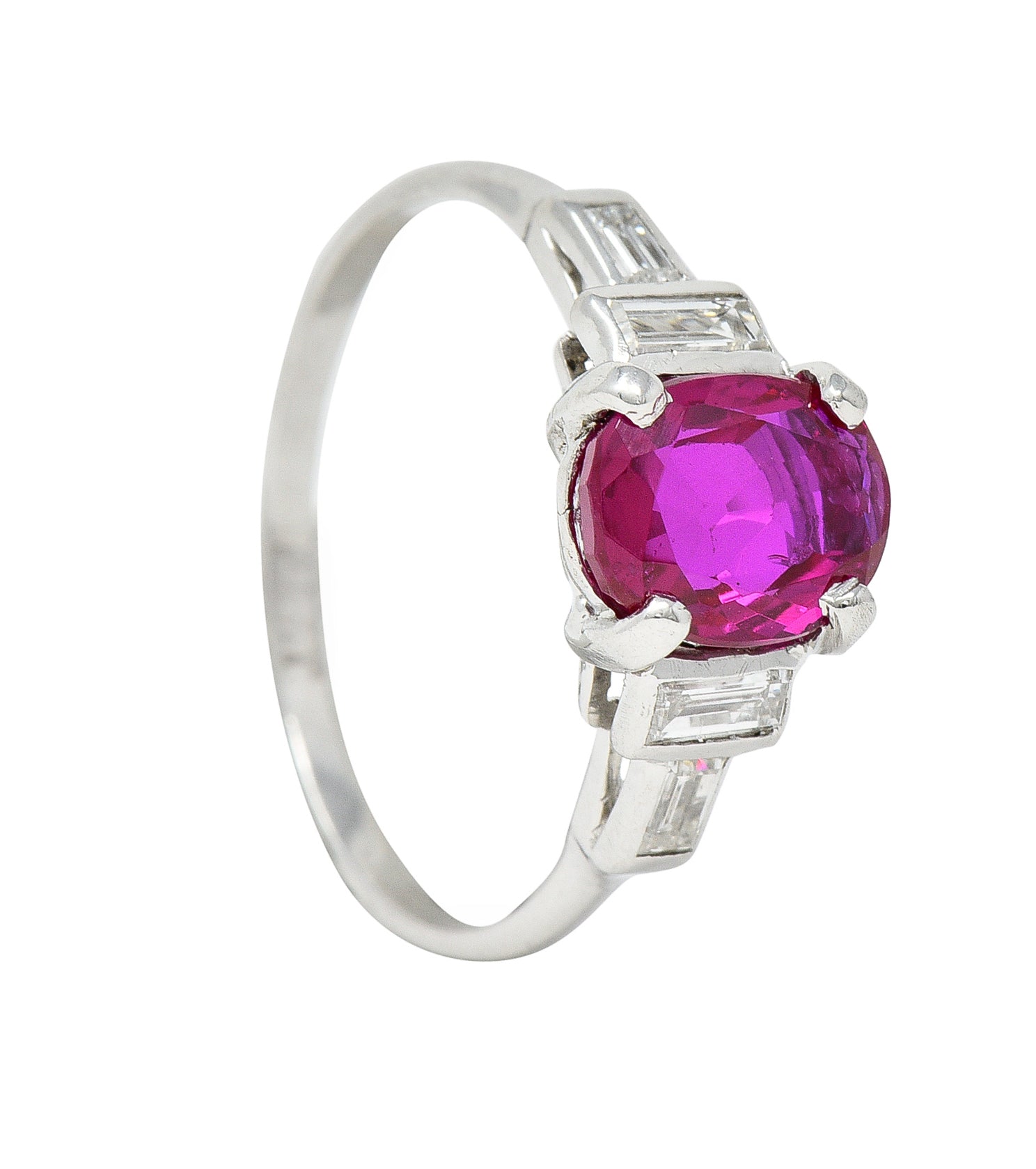 Mid-Century 2.08 CTW No Heat Burma Ruby Diamond Platinum Vintage Ring GCS Wilson's Estate Jewelry