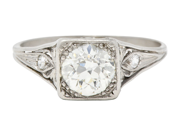 Traub Mfg. Art Deco 1.07 CTW Diamond Platinum Scrolling Vintage Engagement Ring Wilson's Estate Jewelry