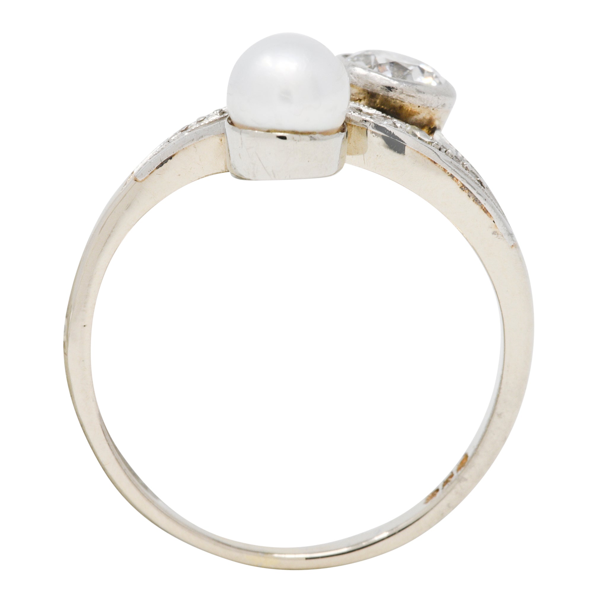 Retro Pearl Diamond 14 Karat White Gold Toi Et Moi Ring Wilson's Estate Jewelry