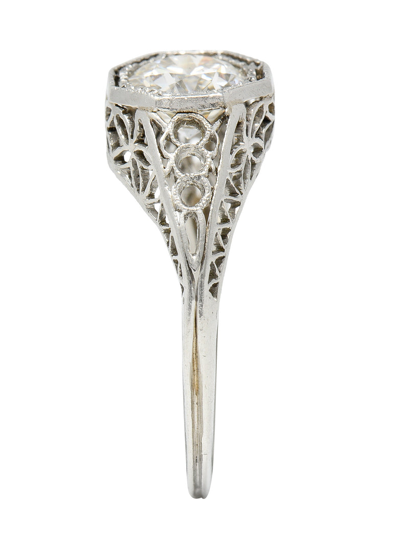 Art Deco 1.16 CTW Diamond Platinum Butterfly Solitaire Engagement Ring Wilson's Estate Jewelry