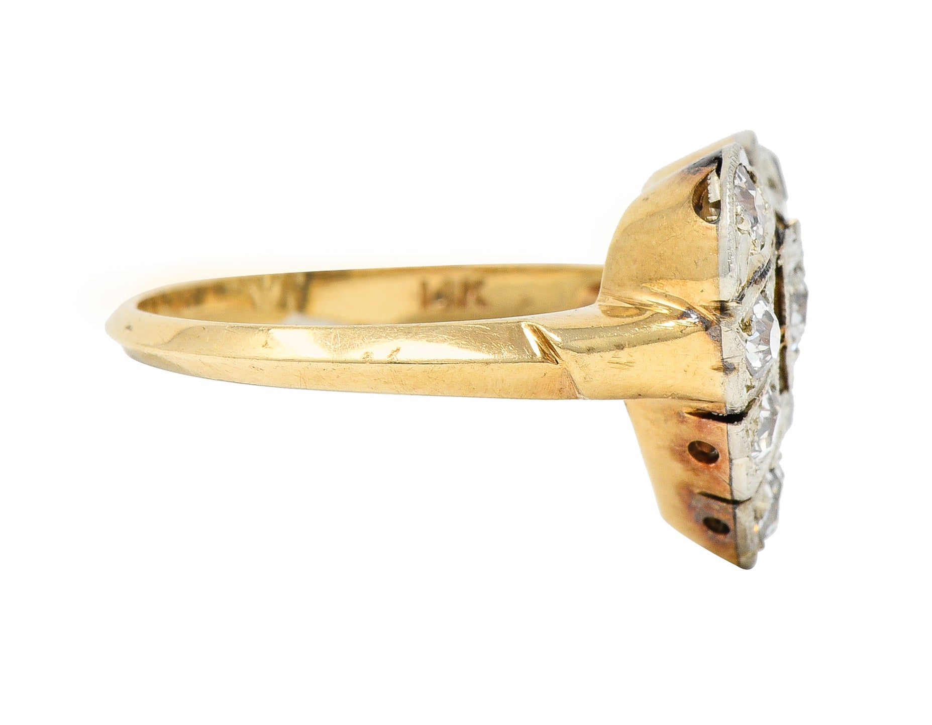 Edwardian 0.74 CTW Diamond Platinum-Topped 14 Karat Gold Antique Heart Ring Wilson's Estate Jewelry