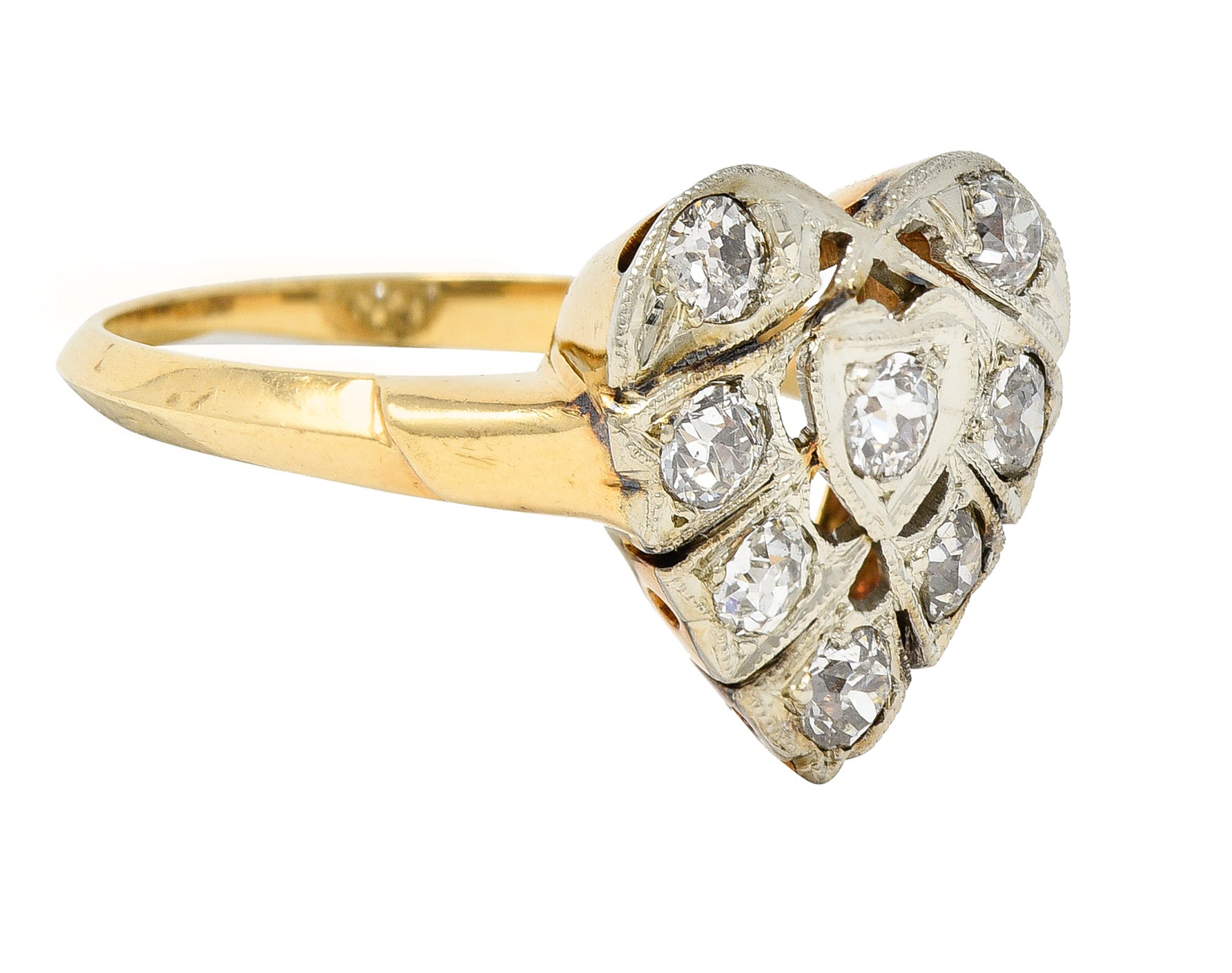 Edwardian 0.74 CTW Diamond Platinum-Topped 14 Karat Gold Antique Heart Ring Wilson's Estate Jewelry