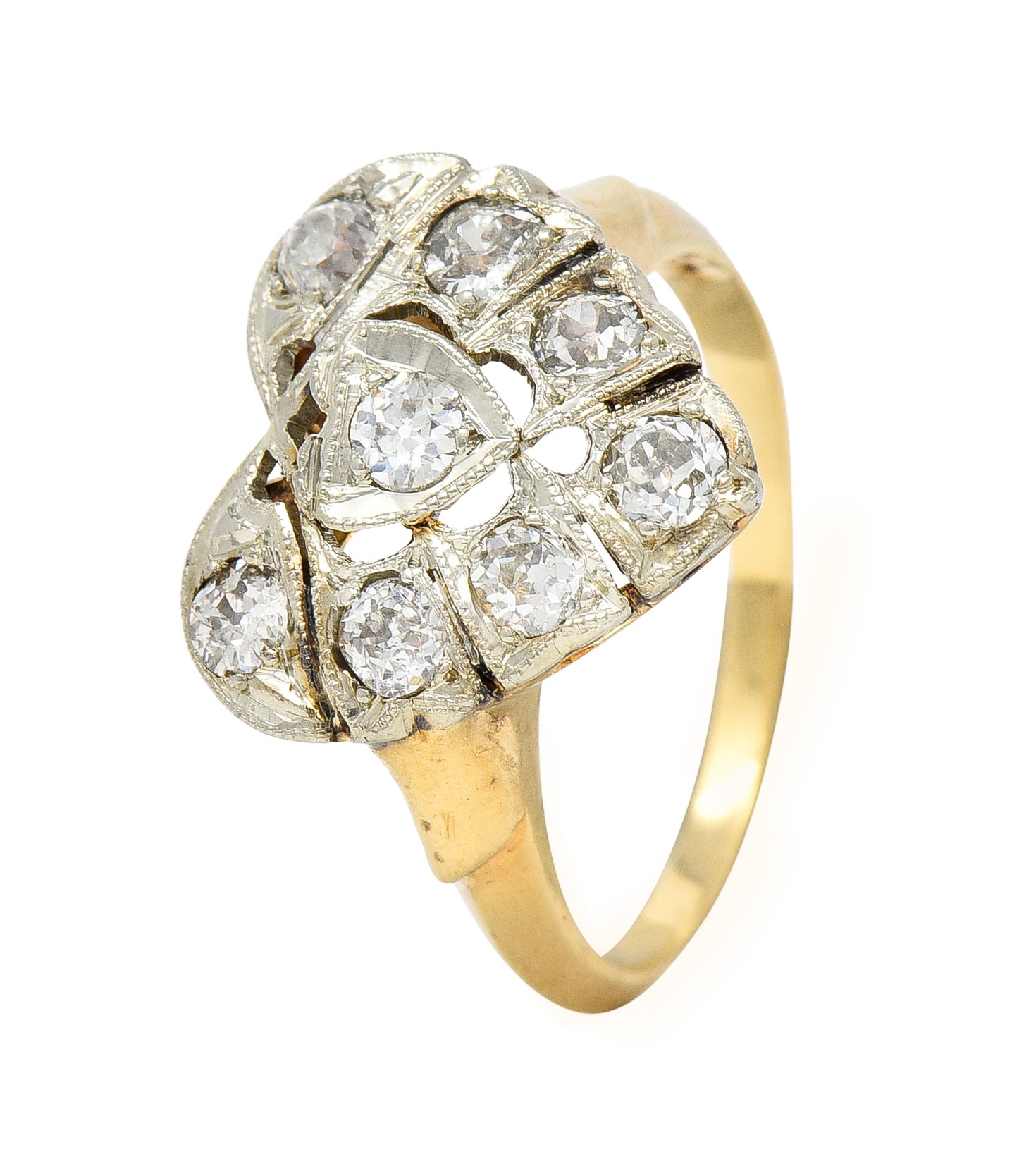 Edwardian 0.74 CTW Diamond Platinum-Topped 14 Karat Gold Antique Heart Ring Wilson's Estate Jewelry