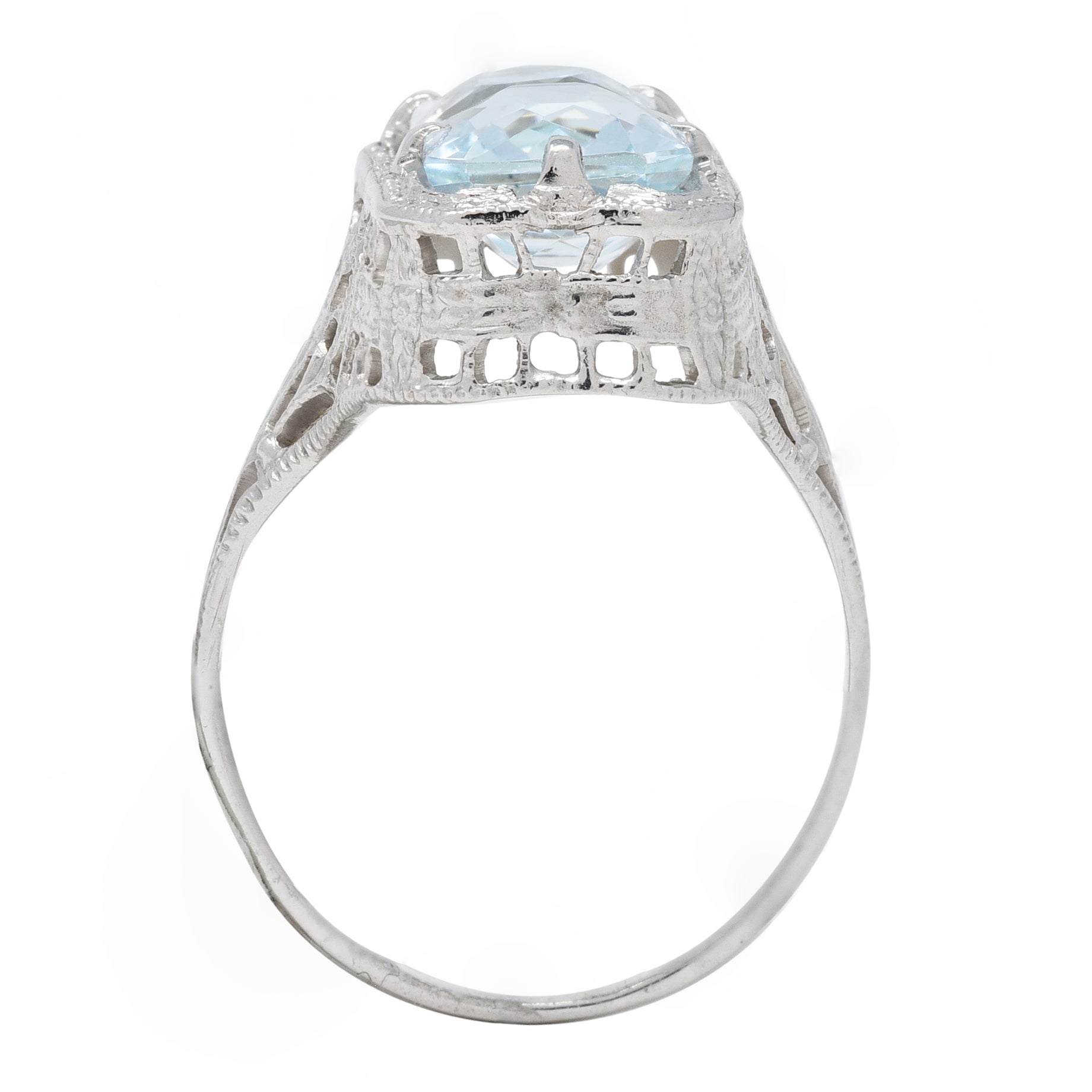 Art Deco Aquamarine 14 Karat White Gold Two-Stone Orange Blossom Vintage Ring Wilson's Estate Jewelry